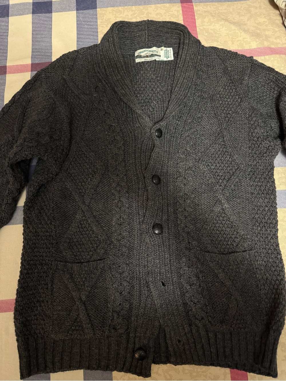 Aran Crafts Men's Irish Cable Knitted Shawl Collar Cardigan (100% Merino Wool)